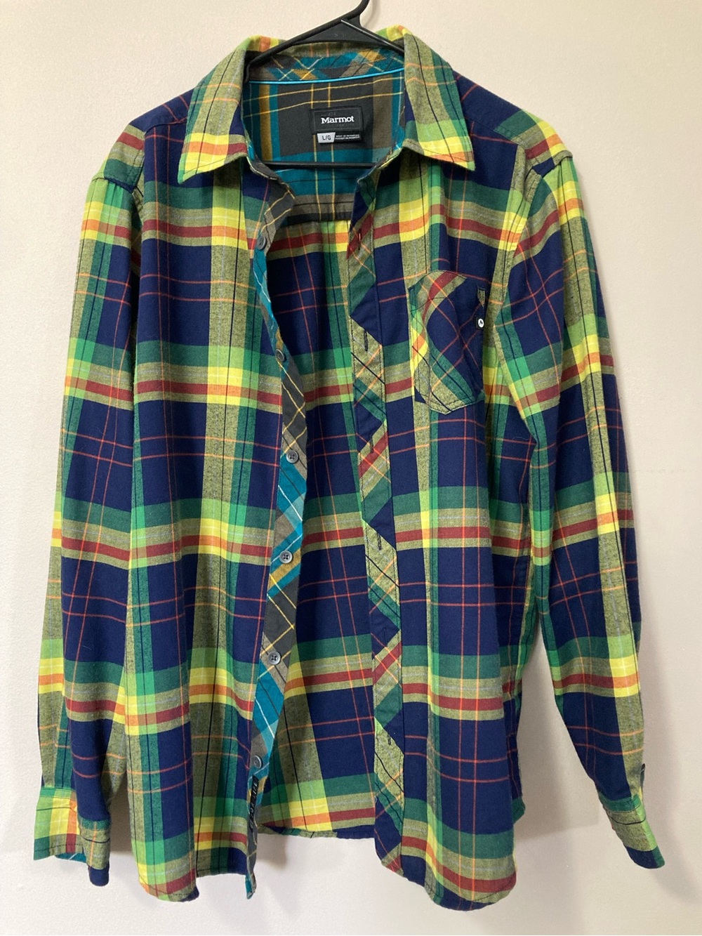 Marmot Men's Navy, Green, & Yellow Plaid Flannel Shirt
